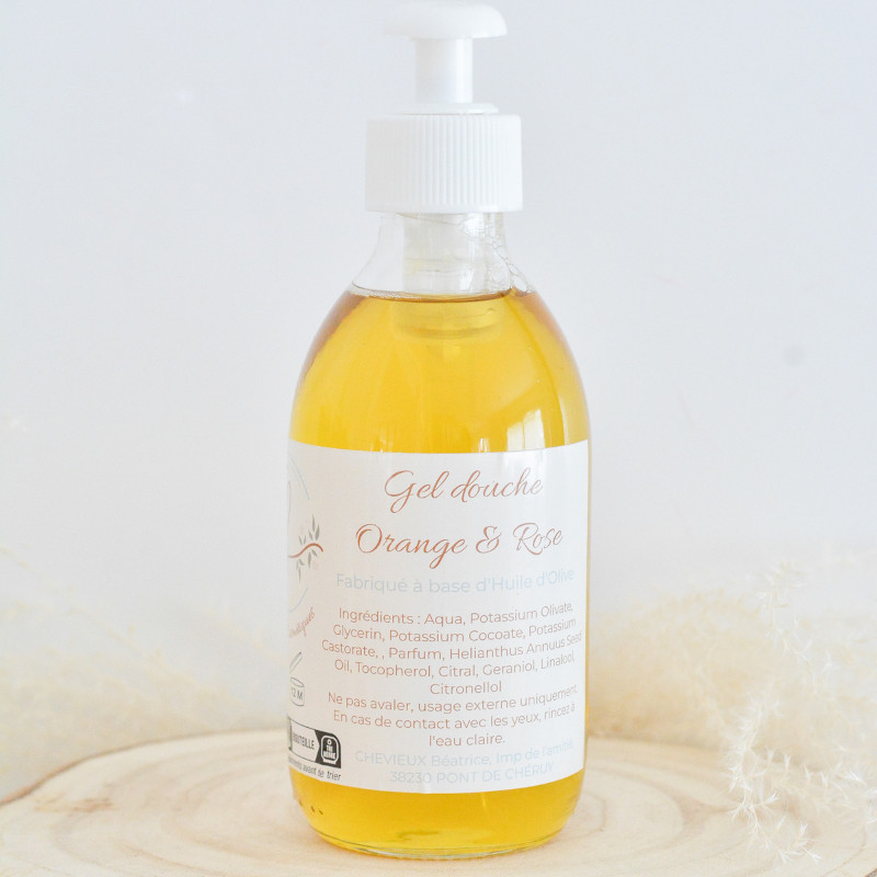 Savon liquide artisanal gel douche à l'huile d'olive - parfumé avec 2 huiles essentielles pour un parfum relaxant - peau douce
