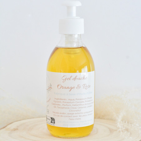 Savon liquide artisanal gel douche à l'huile d'olive - parfumé avec 2 huiles essentielles pour un parfum relaxant - peau douce